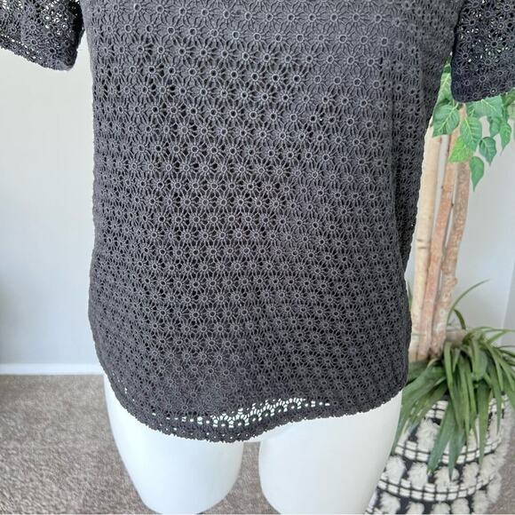 COPY - Theory Eyelet Short Sleeve Back Button Blouse - Picture 3 of 10